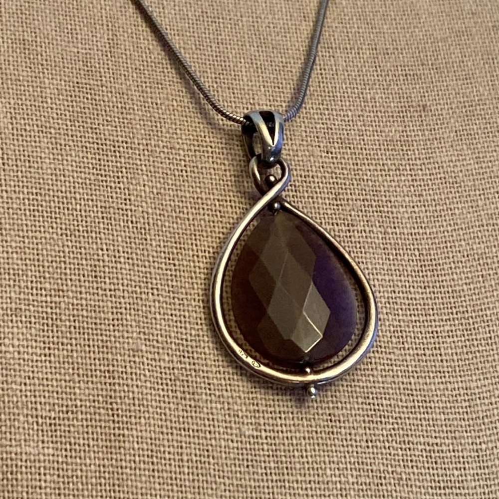 Elegant Boma smoky quartz sterling silver Teardrop Pendant Necklace